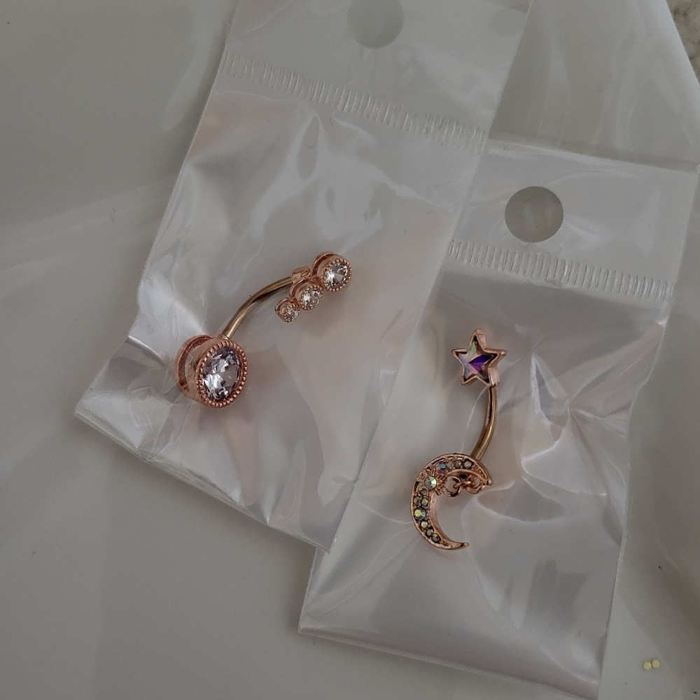 Moon Star and Circle Belly Ring 2 Pcs New in package